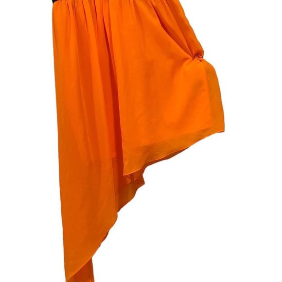 Bebe Orange Black Red Asymmetric High Low Cutout Geometric Colorblock Mini Dress - Picture 3 of 9